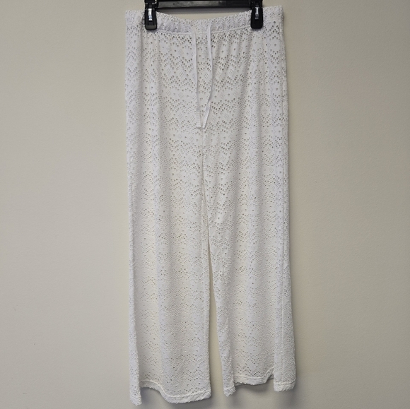 O'rageous Lace Sheer Wide Leg Swim Cover Up Pants White L - Picture 7 of 7